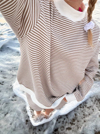 Brown and White Big Striped Mockneck Sweatshirt