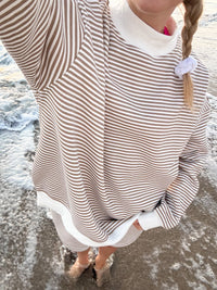 Brown and White Big Striped Mockneck Sweatshirt
