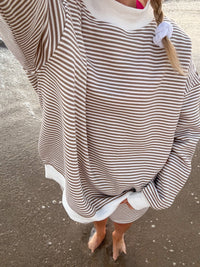 Brown and White Big Striped Mockneck Sweatshirt
