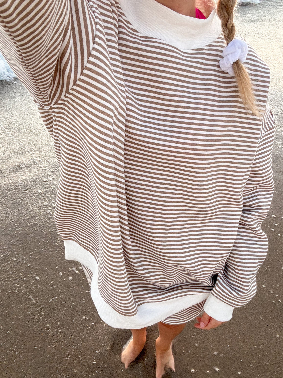 Brown and White Big Striped Mockneck Sweatshirt