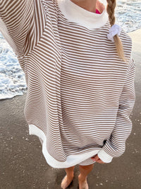 Brown and White Big Striped Mockneck Sweatshirt