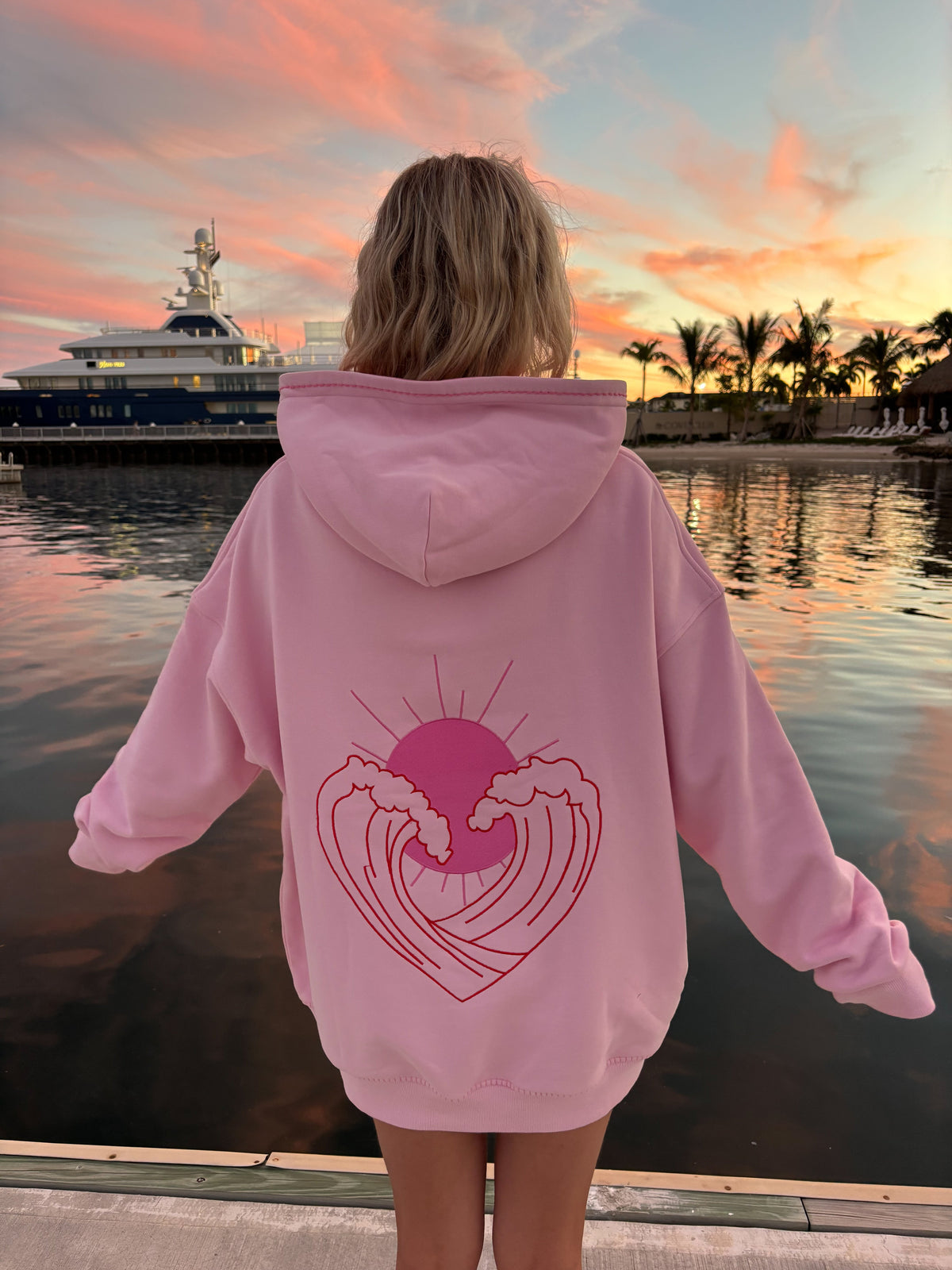 Bubblegum Pink Ocean Heart Stitched Hoodie