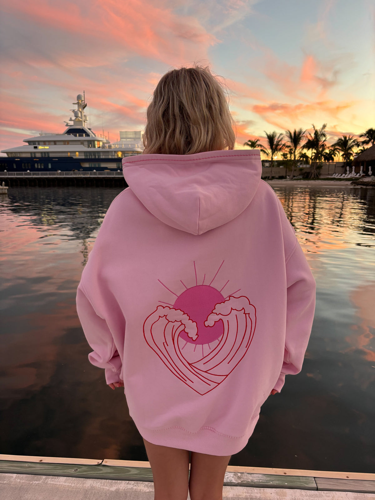 Bubblegum Pink Ocean Heart Stitched Hoodie
