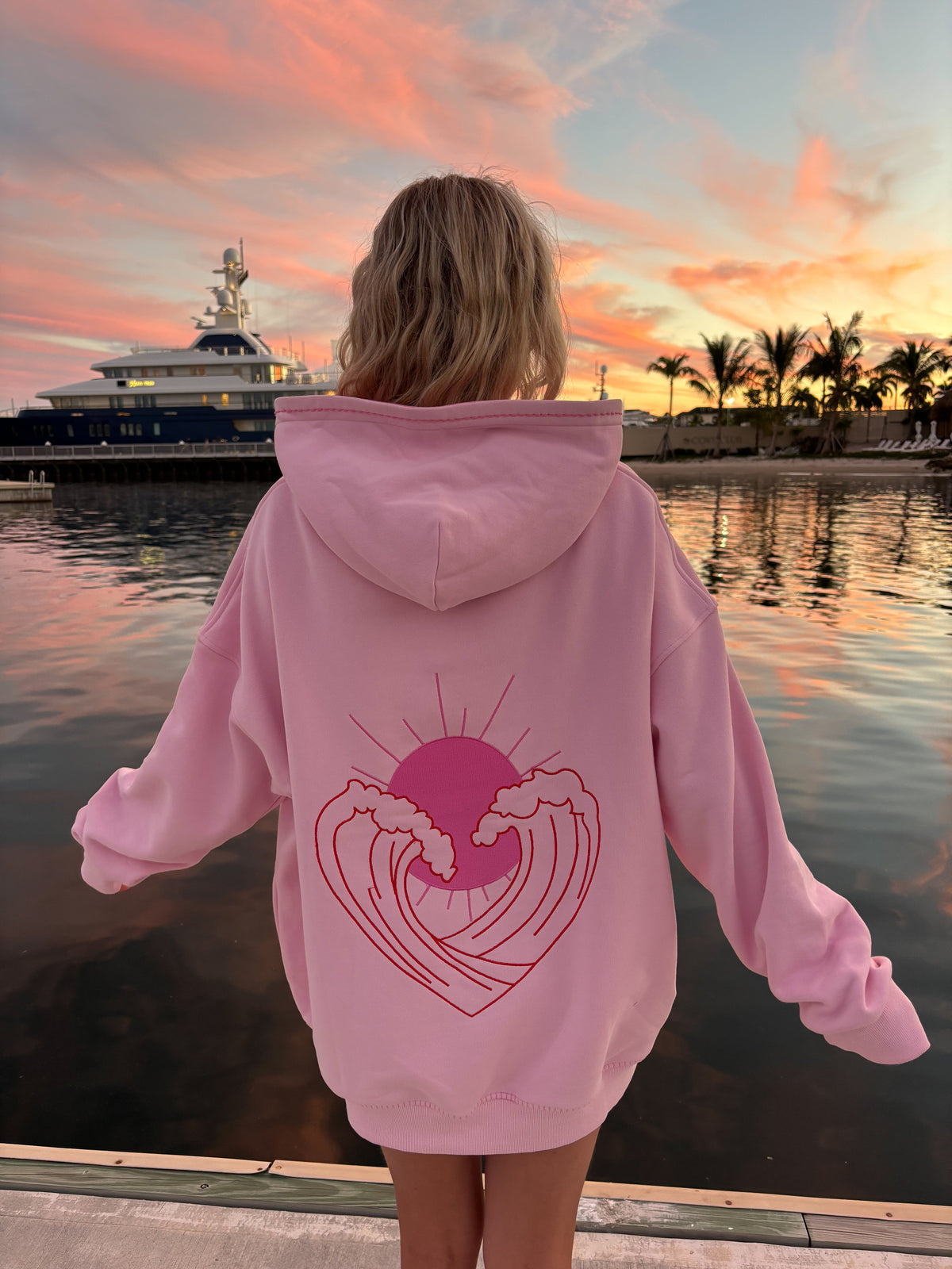 Bubblegum Pink Ocean Heart Stitched Hoodie