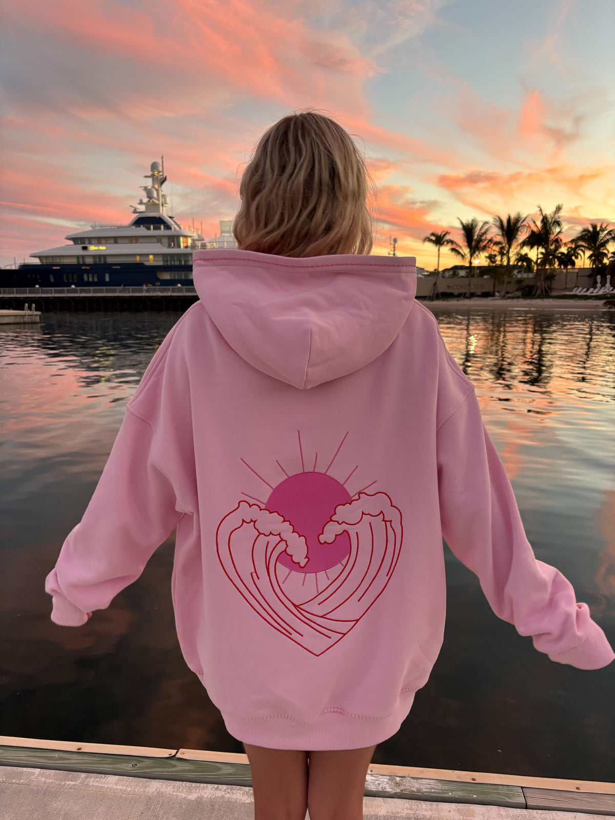 Bubblegum Pink Ocean Heart Stitched Hoodie