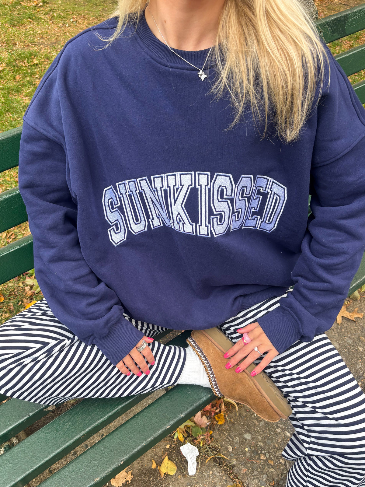 Navy Blue Varsity Embroider Sweatshirt