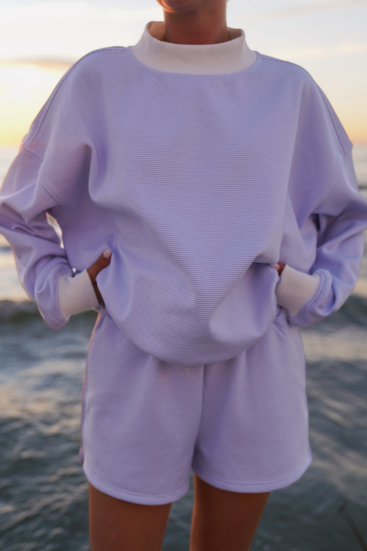 Blue and White Mini Striped Mockneck Sweatshirt