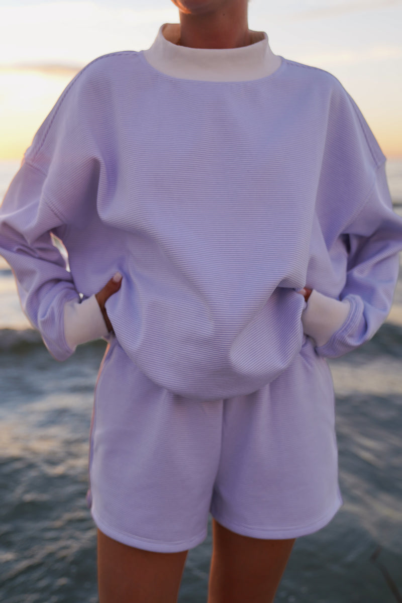 Blue and White Mini Striped Mockneck Sweatshirt