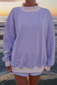 Blue and White Mini Striped Mockneck Sweatshirt