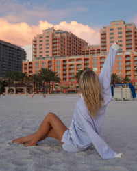 Blue and White Mini Striped Mockneck Sweatshirt
