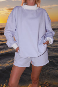 Blue and White Mini Striped Mockneck Sweatshirt