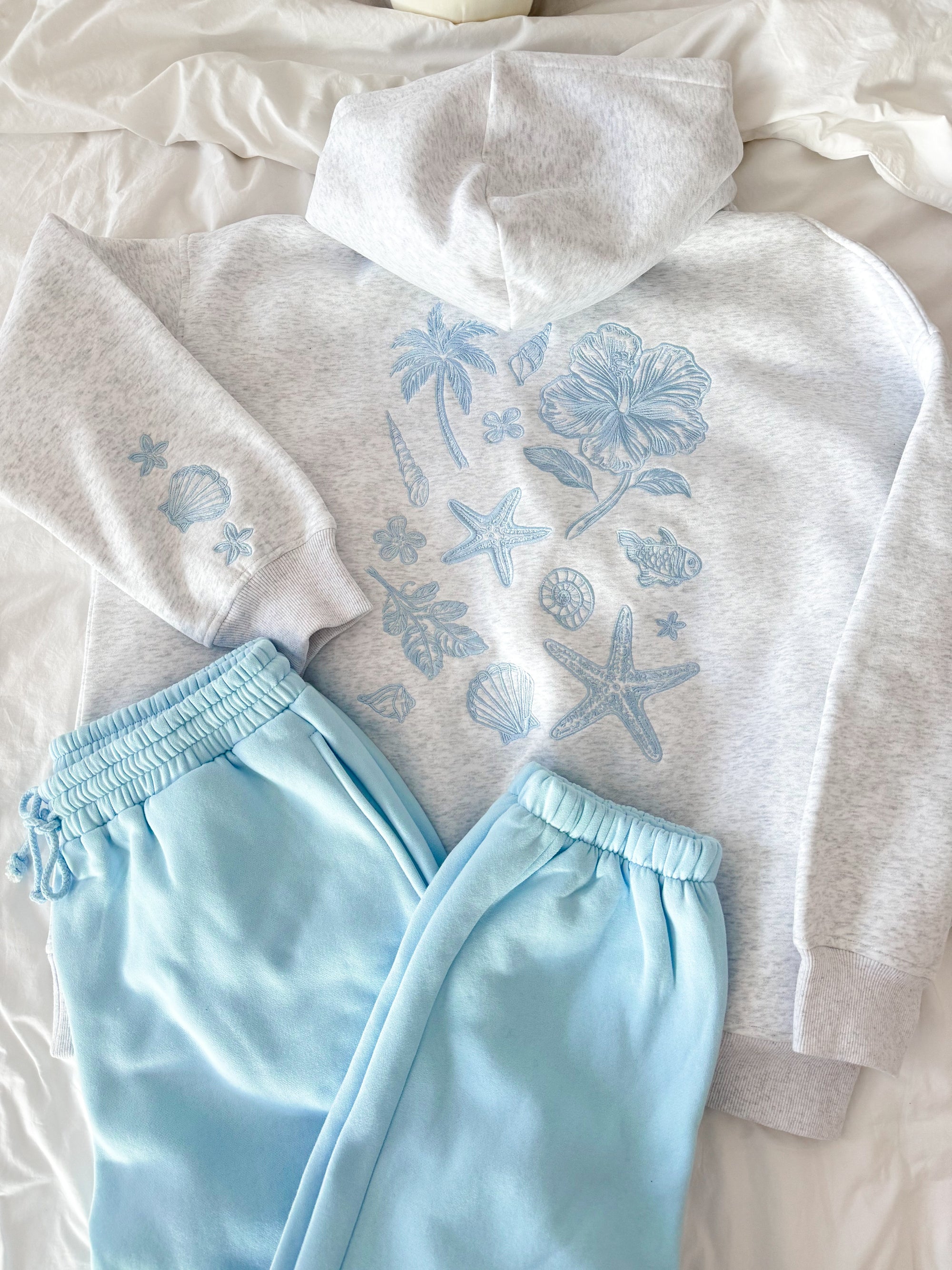 Pearl Grey Tropical Embroider Hoodie