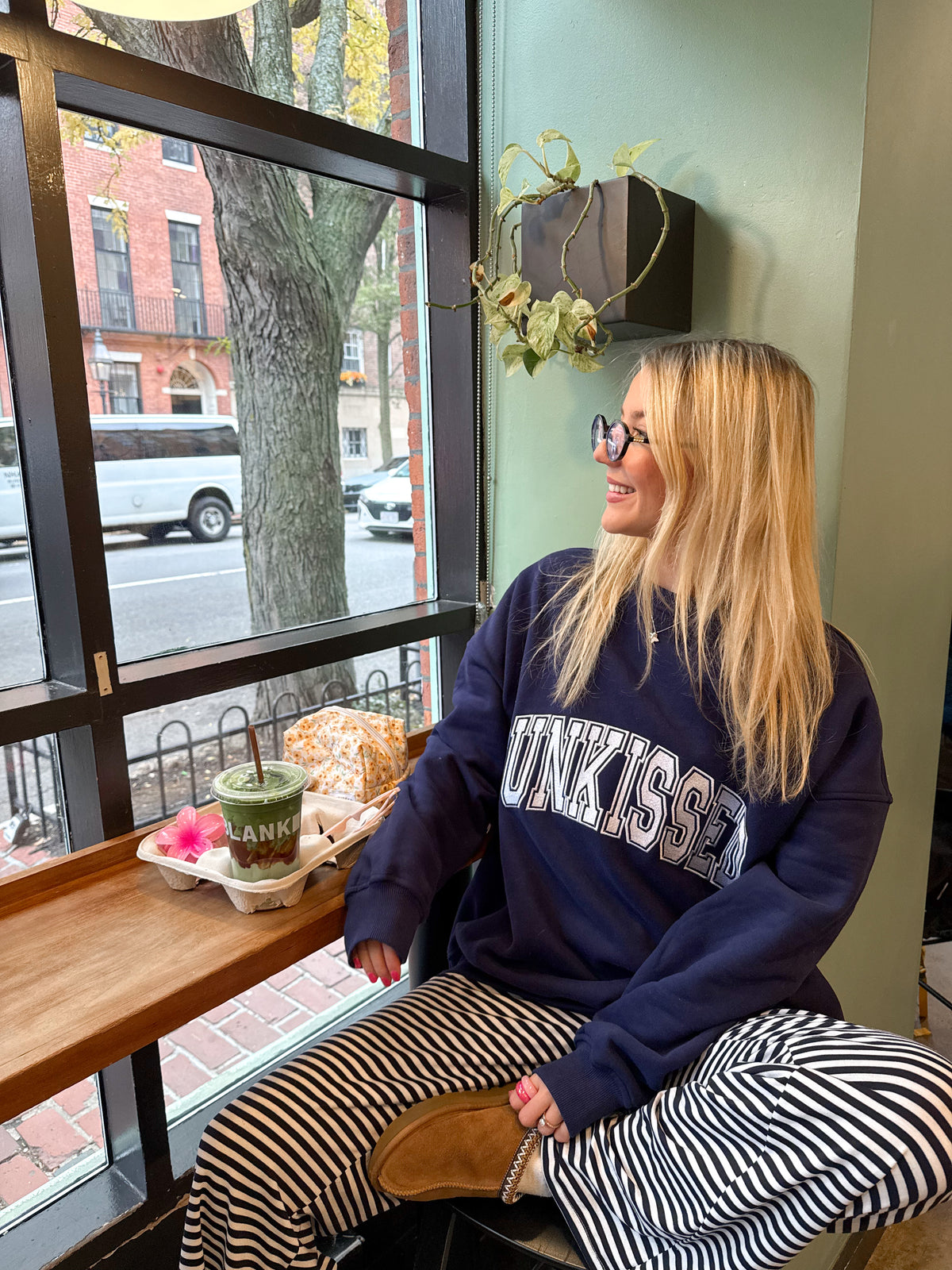 Navy Blue Varsity Embroider Sweatshirt