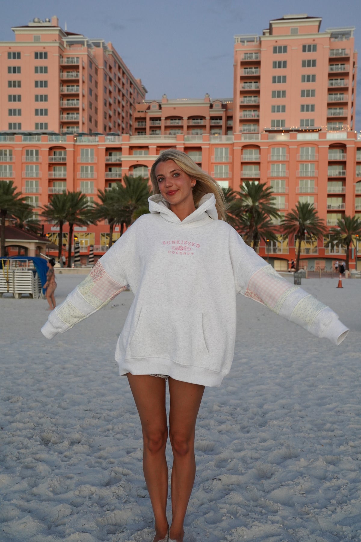 Sunkissedcoconut Quilted Pastel Embroidered Hoodie