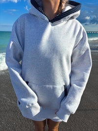 Pearl Grey Navy Blue Polka Dot Hoodie