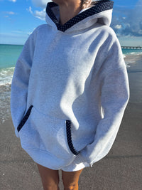 Pearl Grey Navy Blue Polka Dot Hoodie