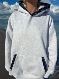 Pearl Grey Navy Blue Polka Dot Hoodie