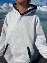 Pearl Grey Navy Blue Polka Dot Hoodie
