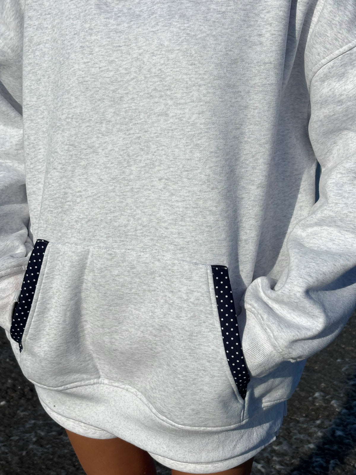 Pearl Grey Navy Blue Polka Dot Hoodie
