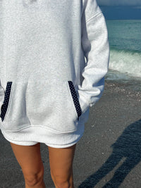 Pearl Grey Navy Blue Polka Dot Hoodie