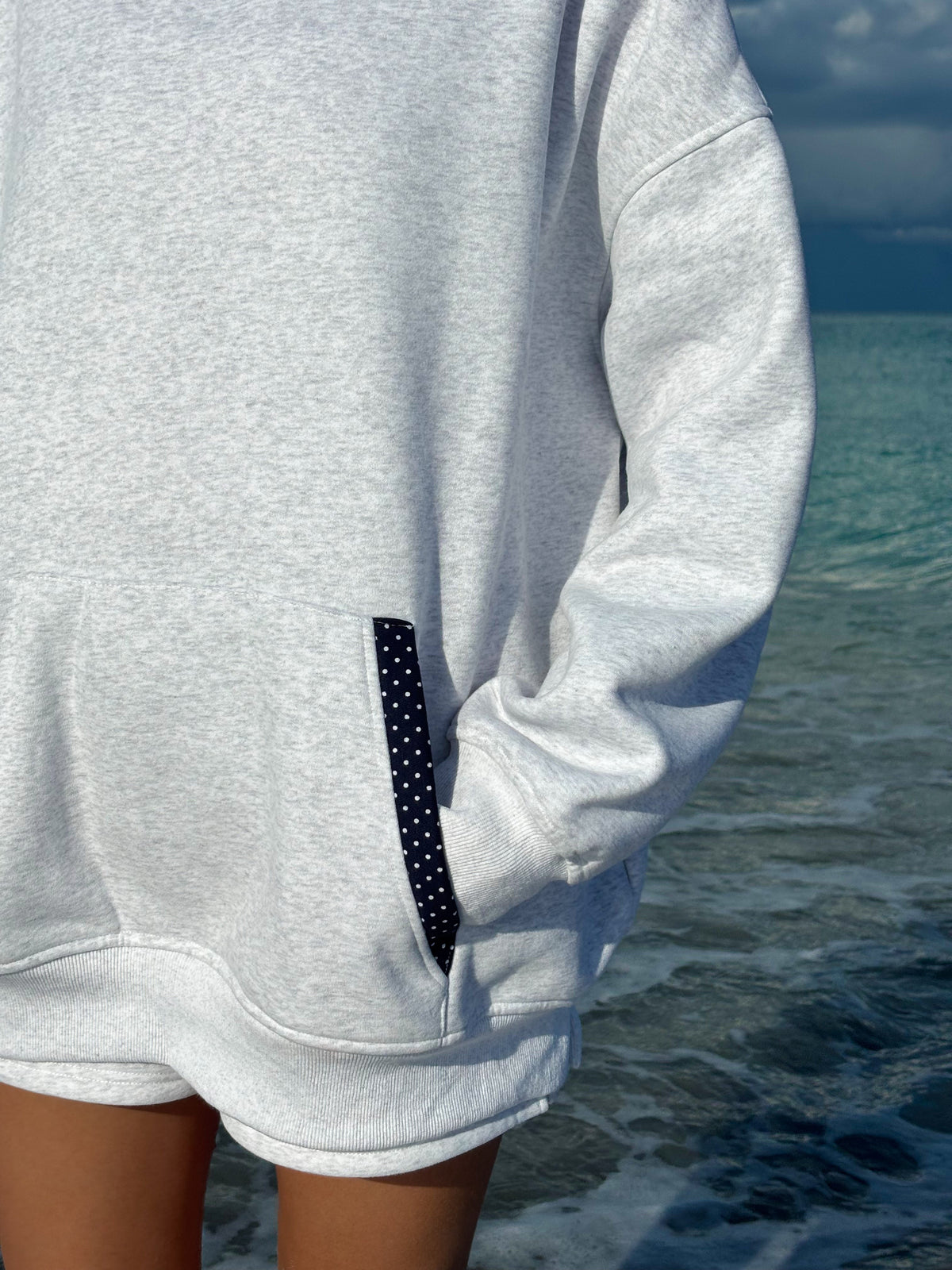 Pearl Grey Navy Blue Polka Dot Hoodie