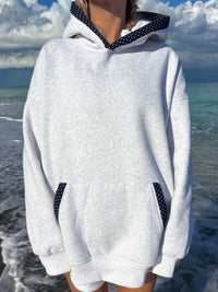 Pearl Grey Navy Blue Polka Dot Hoodie