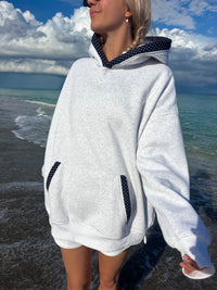 Pearl Grey Navy Blue Polka Dot Hoodie