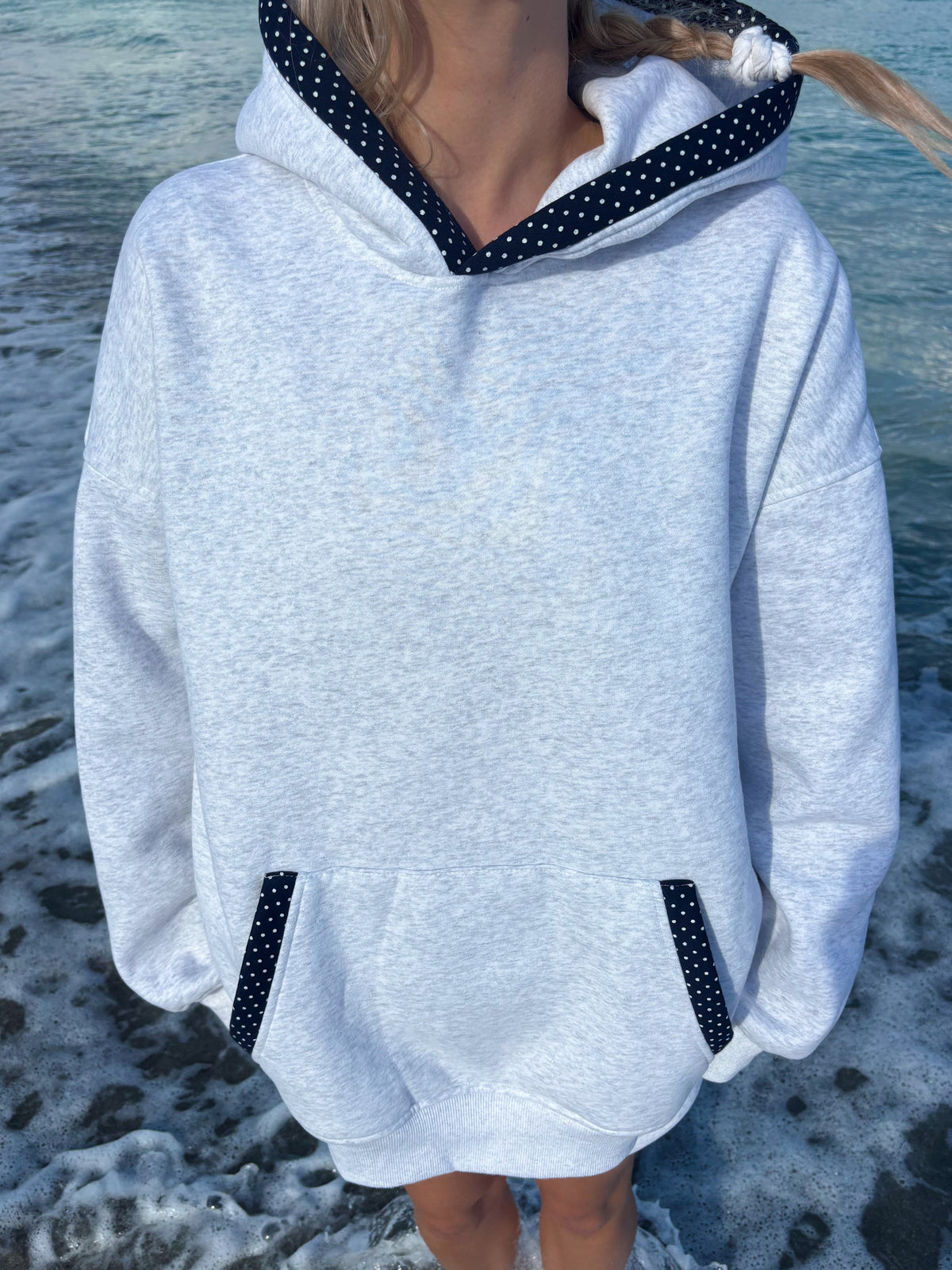 Pearl Grey Navy Blue Polka Dot Hoodie