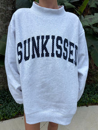 Pearl Grey Navy Blue Polka Dot SUNKISSED Mockneck Sweatshirt