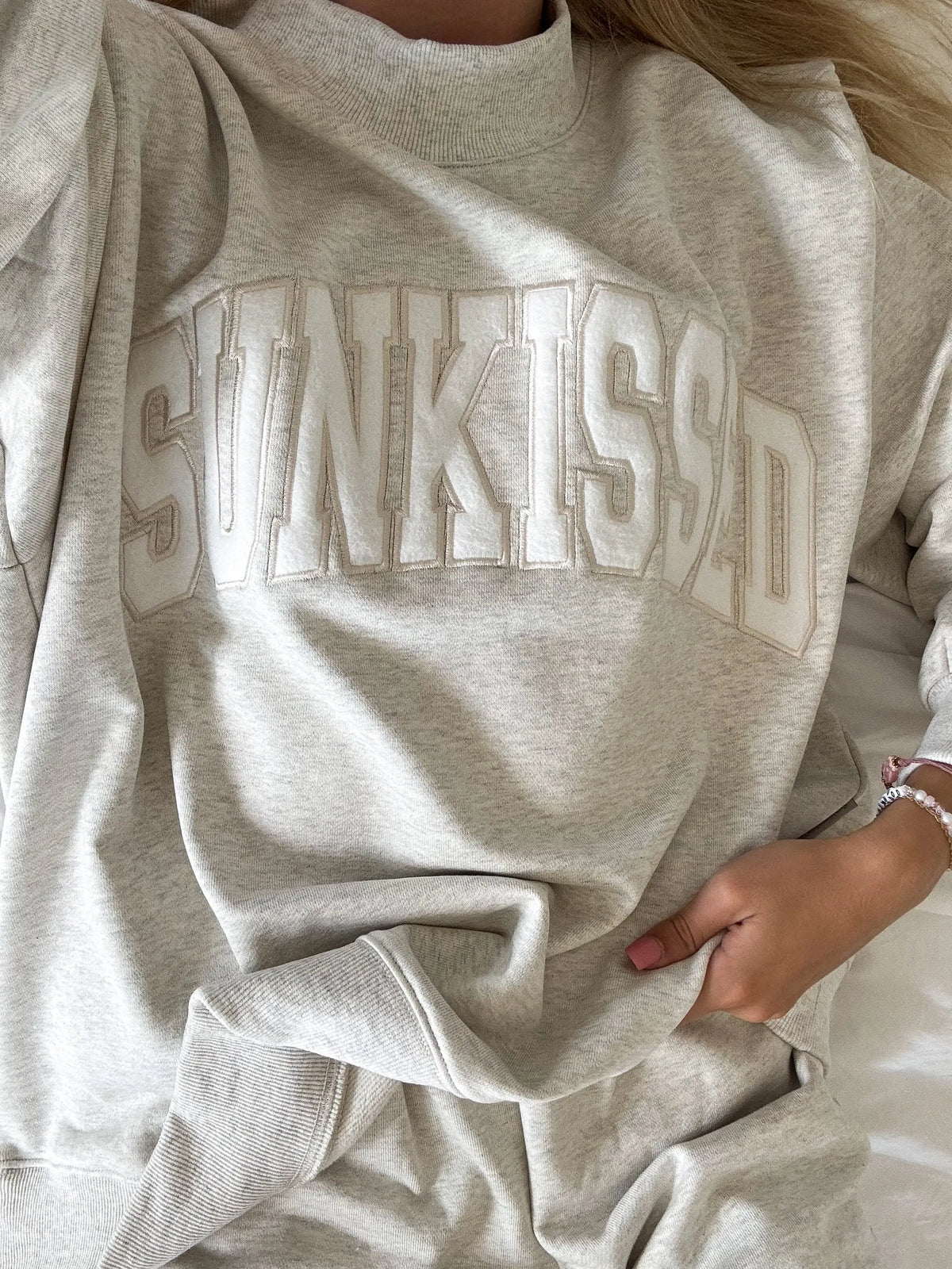 Sunkissed Collegiate Embroider Oversized Mockneck Sweatshirt 100% Cotton