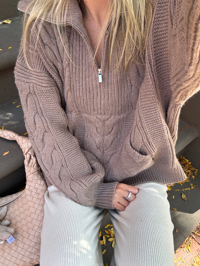 Chunky Chestnut Quarter Zip Sweater