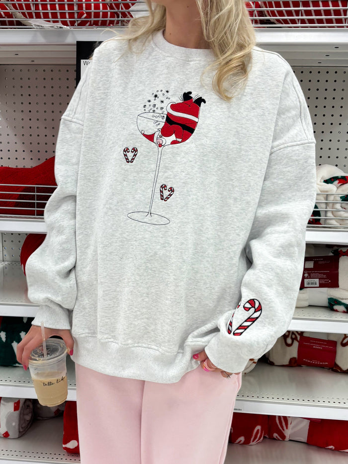 Tipsy Santa Christmas Embroidered Sweatshirt