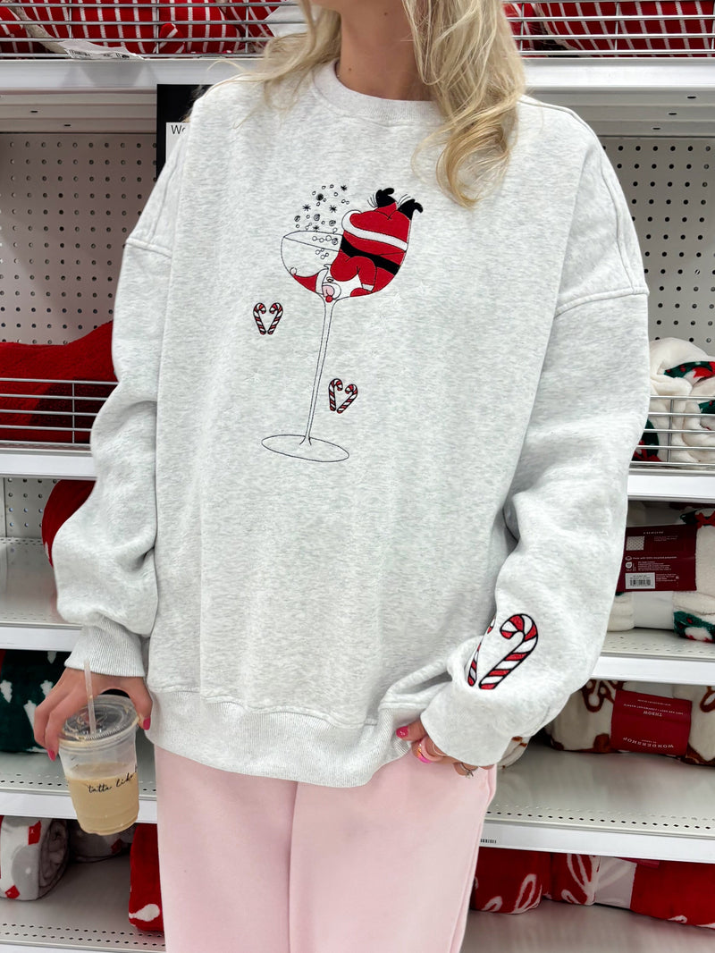 Tipsy Santa Christmas Embroidered Sweatshirt