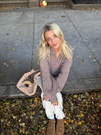Chunky Chestnut Quarter Zip Sweater