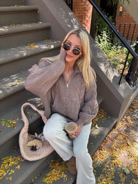 Chunky Chestnut Quarter Zip Sweater