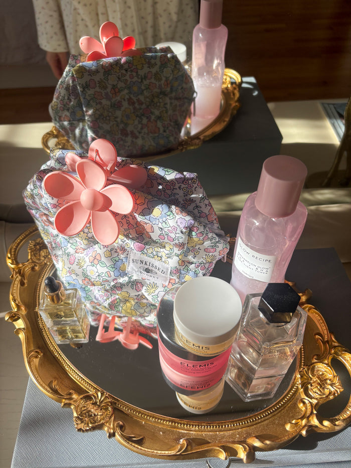 ‍Small Pastel Flower Quilted Handmade Makeup Bag (100% off)