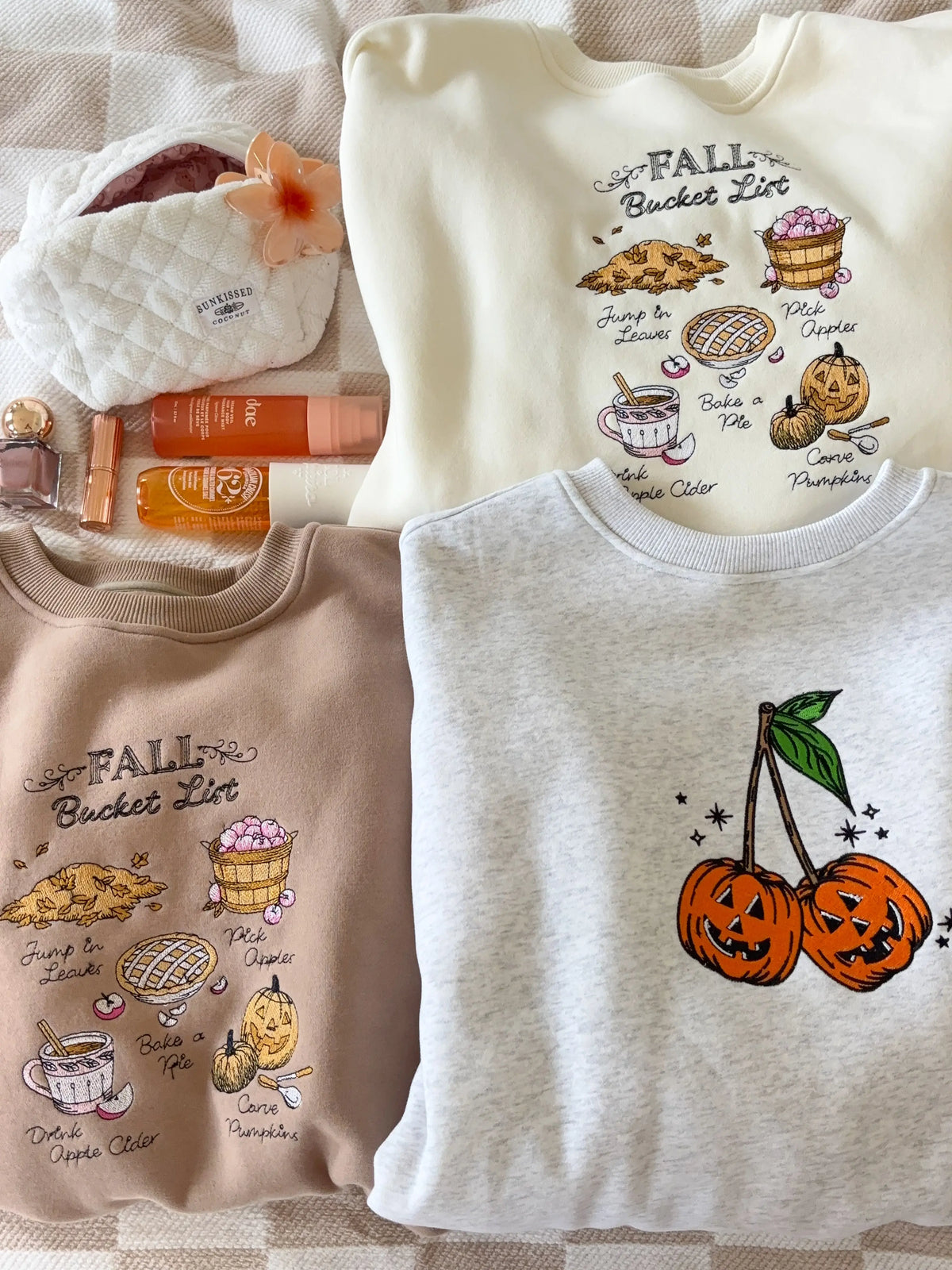 Ivory Autumn Fall Bucket List Embroidered Sweatshirt