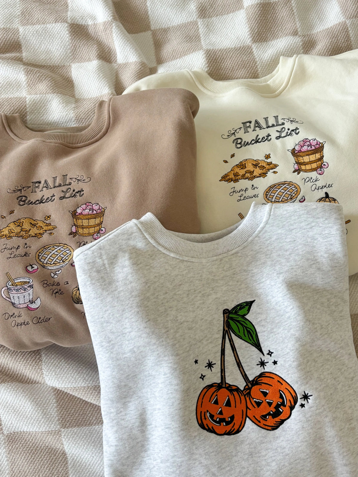 Ivory Autumn Fall Bucket List Embroidered Sweatshirt