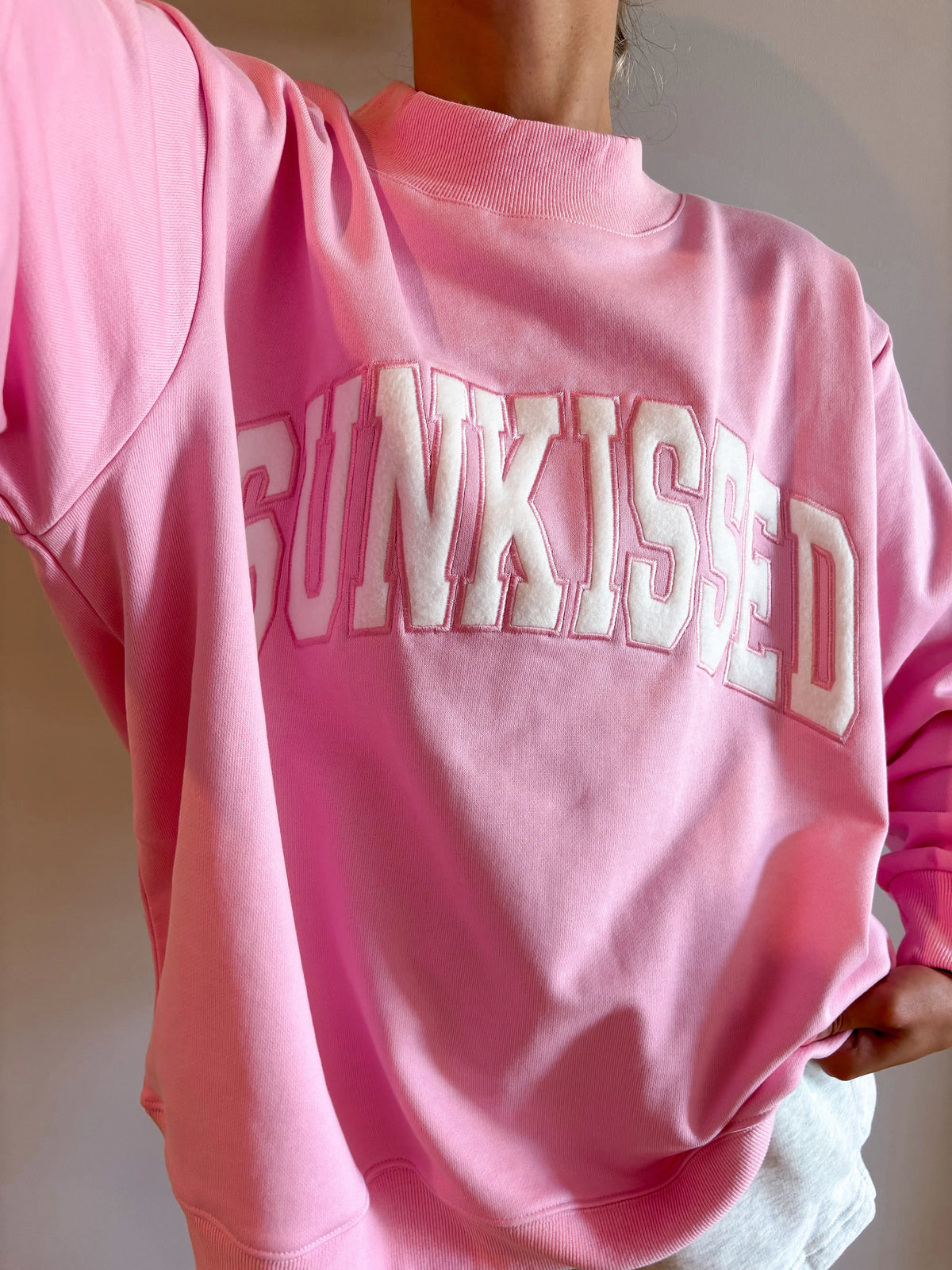 Sunkissed Collegiate Embroider Oversized Mockneck Sweatshirt 100% Cotton