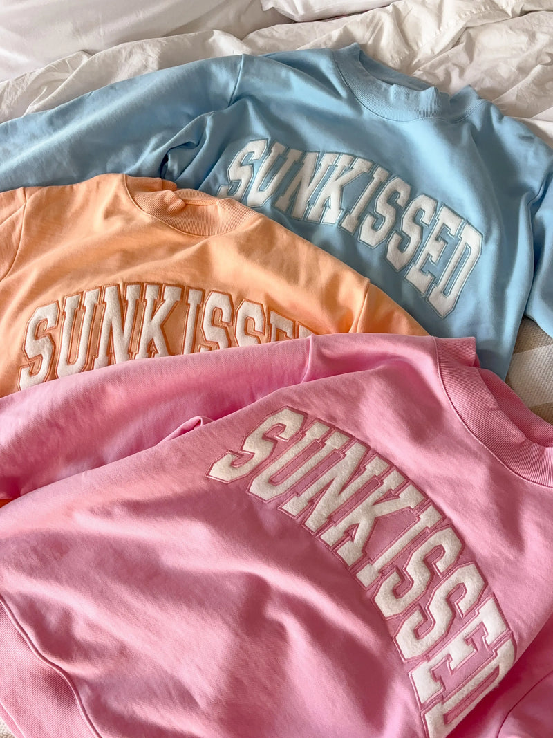Lottie Pink Varsity Sunkissed Embroidered Mockneck Sweatshirt 100% Cotton