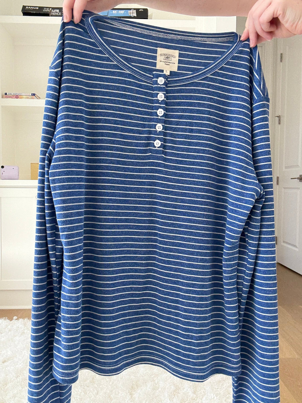 Striped Soft Button Loungewear Long Sleeve Top