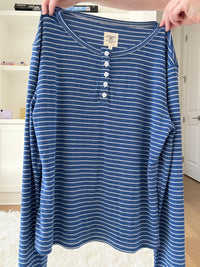 Striped Soft Button Loungewear Long Sleeve Top