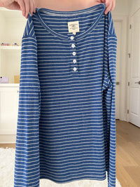 Striped Soft Button Loungewear Long Sleeve Top