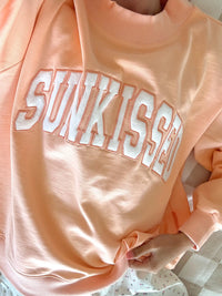 Papaya Orange Varsity Sunkissed Embroidered Mockneck Sweatshirt 100% Cotton