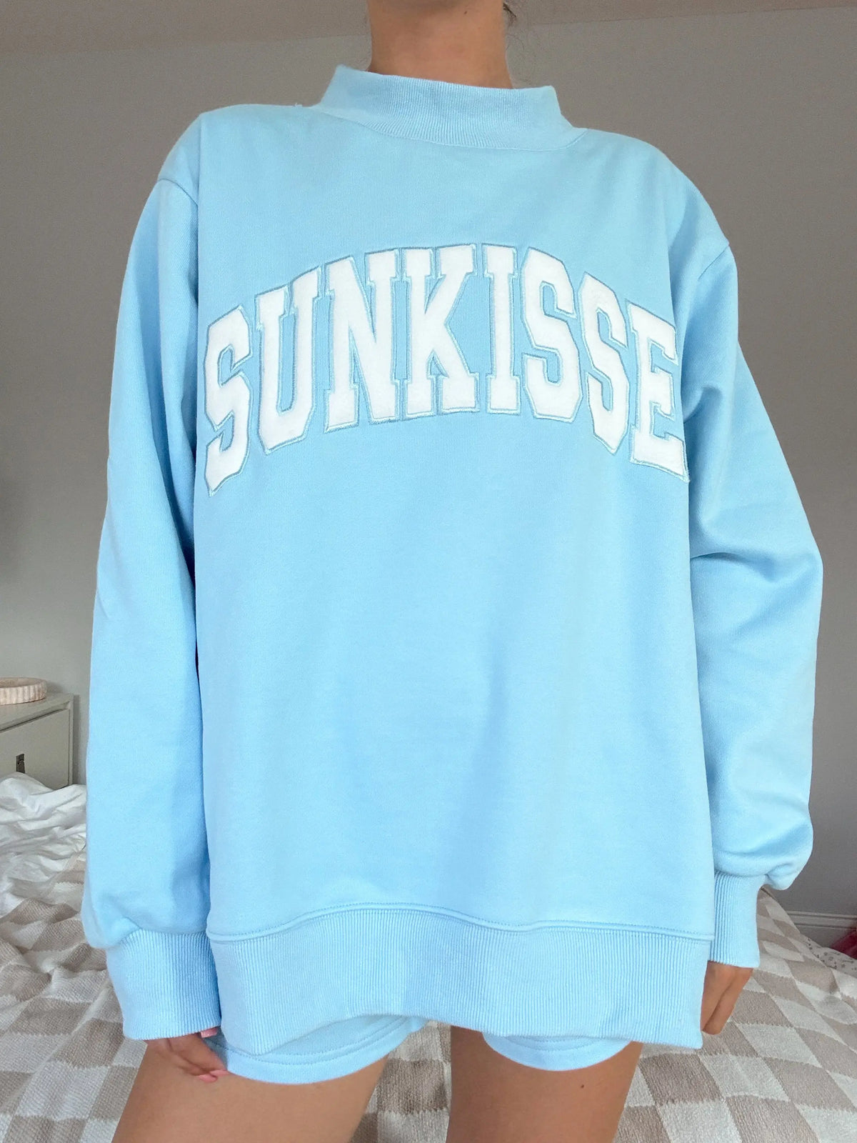 Sunkissed Collegiate Embroider Oversized Mockneck Sweatshirt 100% Cotton