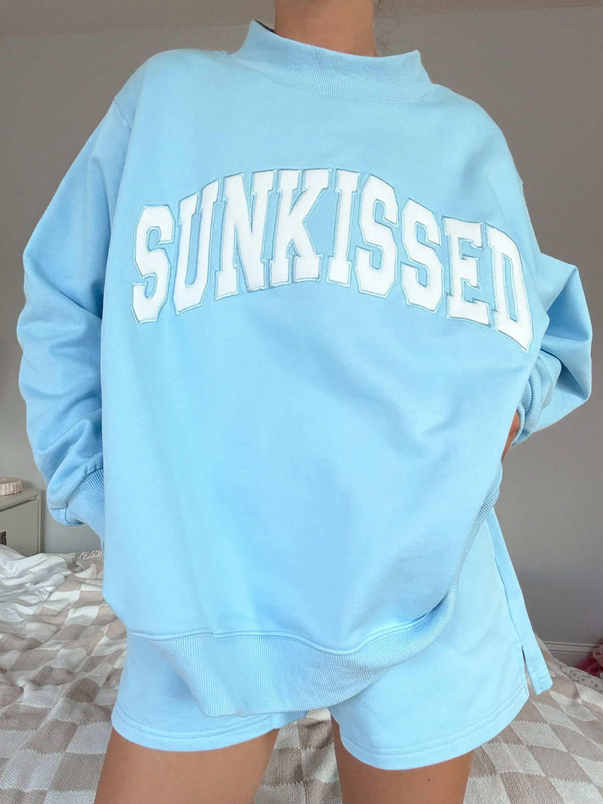 Sunkissed Collegiate Embroider Oversized Mockneck Sweatshirt 100% Cotton