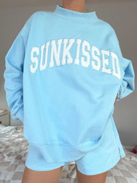 Sunkissed Collegiate Embroider Oversized Mockneck Sweatshirt 100% Cotton