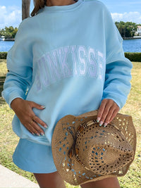 Icy Blue Sunkissed Varsity Embroider Sweatshirt