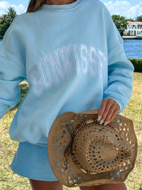 Icy Blue Sunkissed Varsity Embroider Sweatshirt