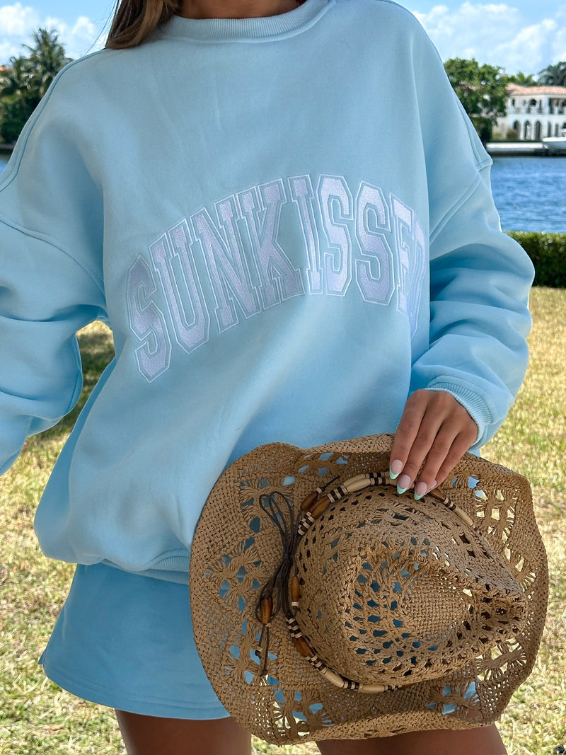 Icy Blue Sunkissed Varsity Embroider Sweatshirt